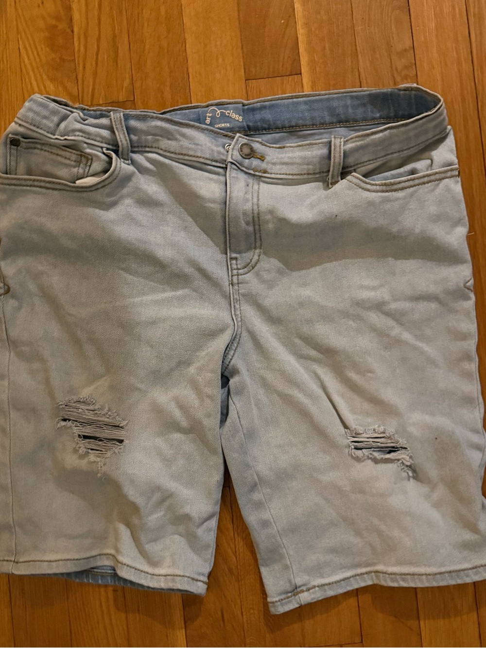 art class Light Blue Denim Shorts with Gold Stitching